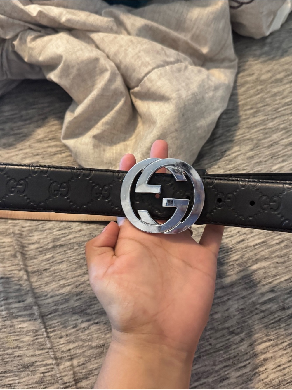 Gucci Black Leather GG Embossed Belt with Silver Double G Buckle